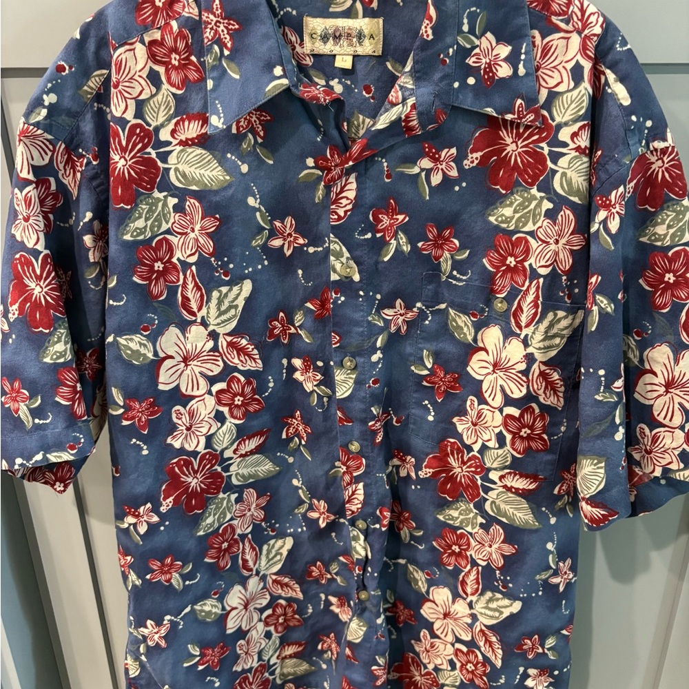 Campia modo Blue and Red Casual Button Down Hawaiian Shirt